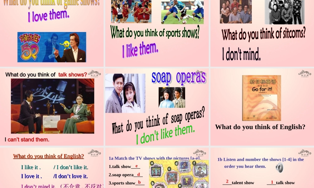 七年级英语下册 Unit 1 Do you want to watch a game show Section A(1a-2c)课件 .ppt