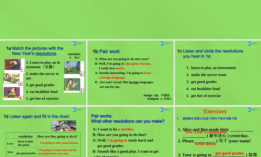 七年级英语下册 Unit 2 I ’m going to study computer SectionB（1a-1e）课件 .ppt