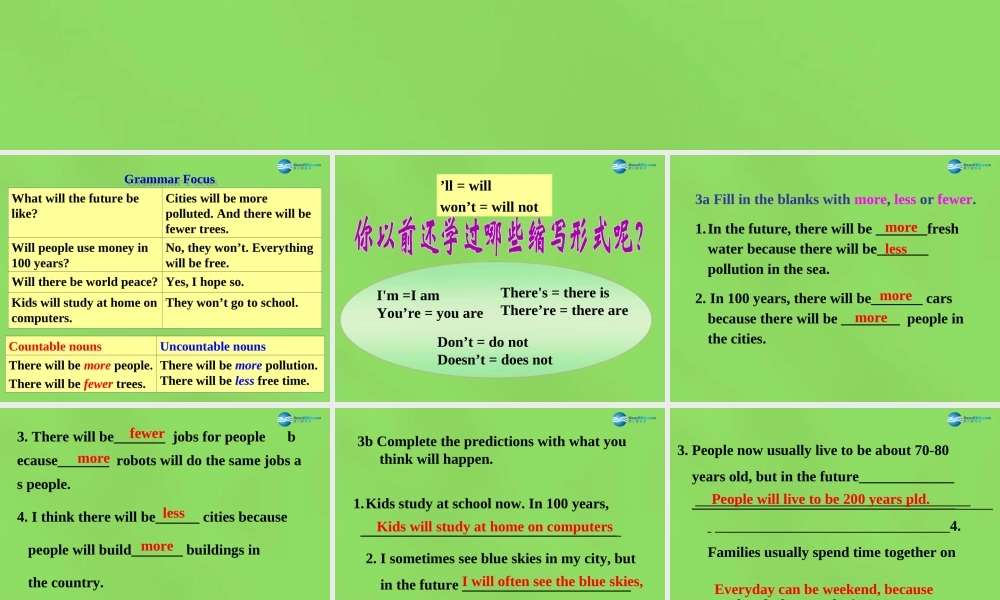 七年级英语下册 Unit 3 Will people have robots？SectionA（GrammarFocus）课件 .ppt