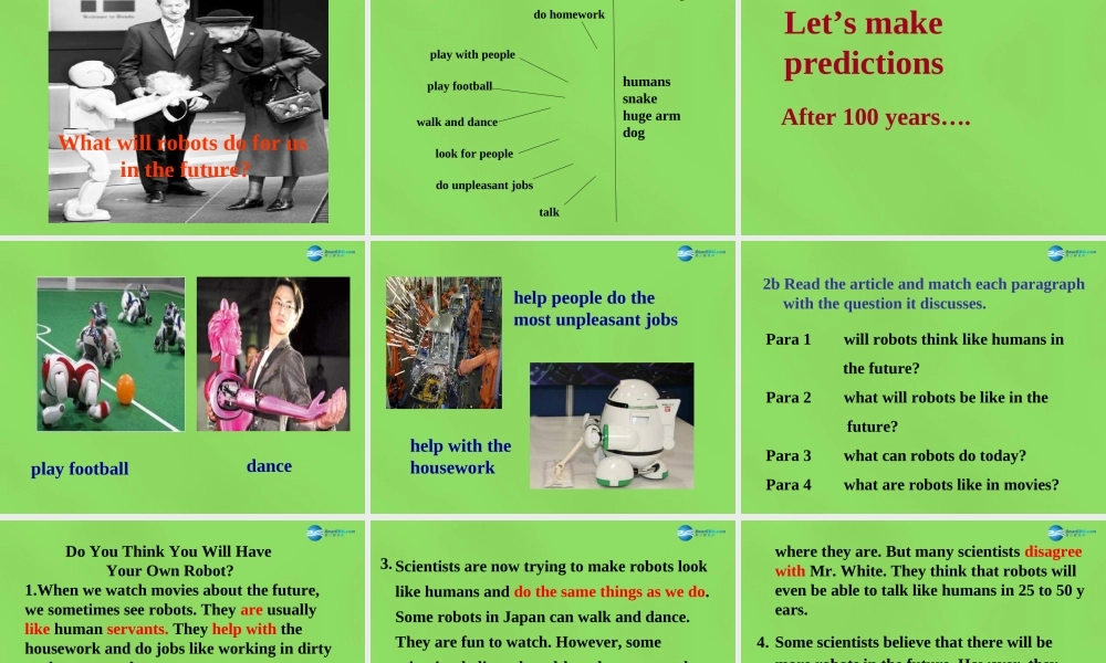 七年级英语下册 Unit 3 Will people have robots？SectionB（2a-4）课件 .ppt