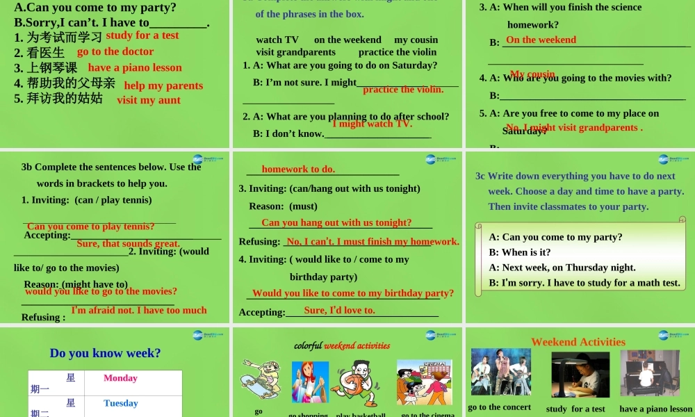 七年级英语下册 Unit 5 Can you come to my party？SectionA（3a-3c）课件 .ppt