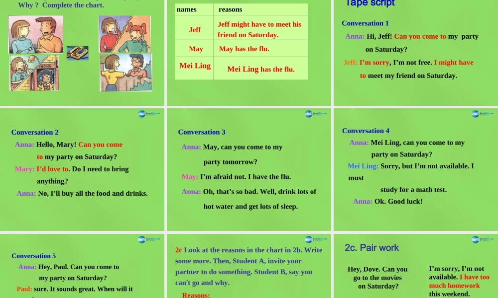 七年级英语下册 Unit 5 Can you come to my party？SectionA（2a-2c）课件 .ppt