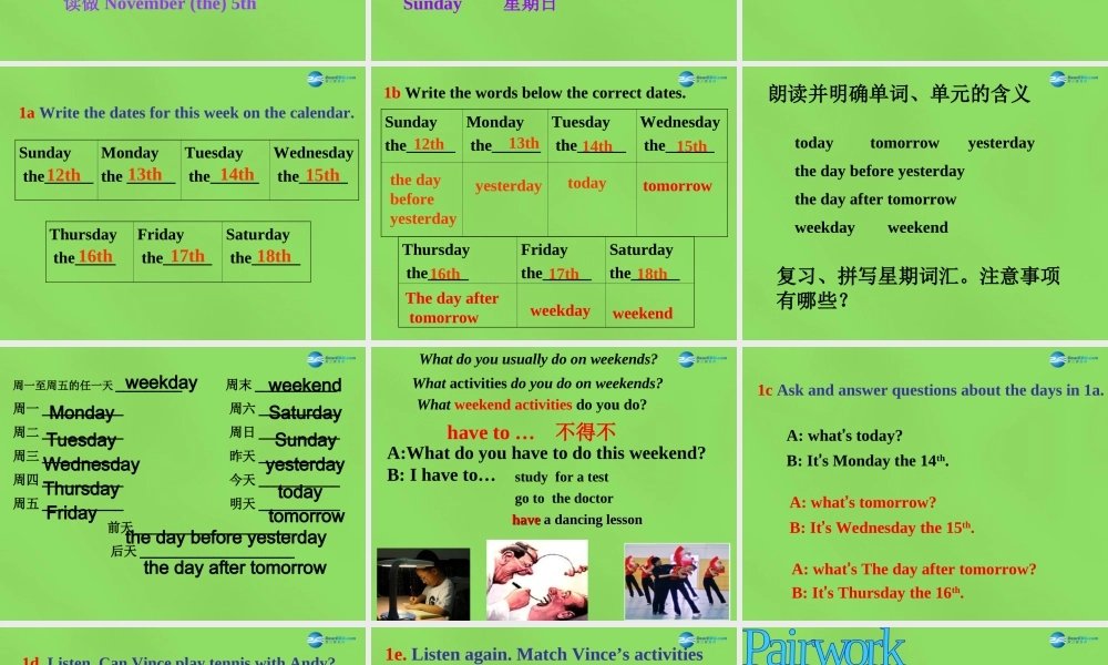 七年级英语下册 Unit 5 Can you come to my party？SectionB（1a-1e）课件 .ppt