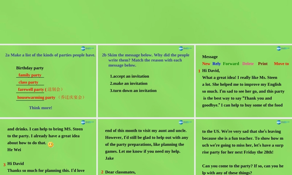 七年级英语下册 Unit 5 Can you come to my party？SectionB（2a-4）课件 .ppt