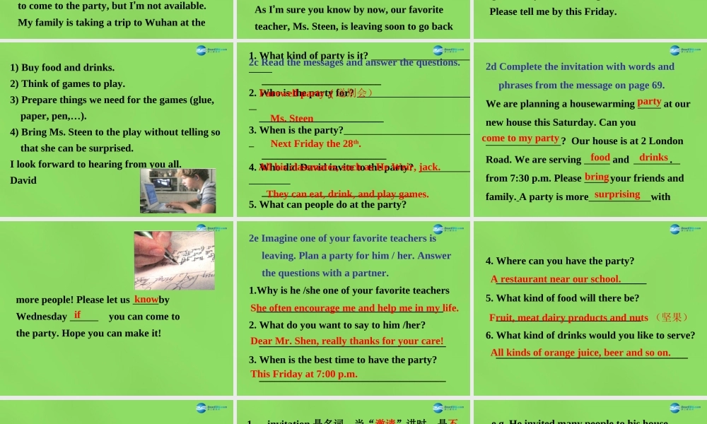 七年级英语下册 Unit 5 Can you come to my party？SectionB（2a-4）课件 .ppt