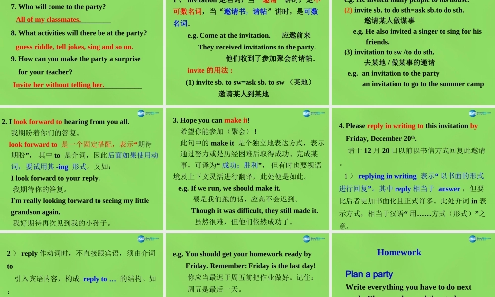 七年级英语下册 Unit 5 Can you come to my party？SectionB（2a-4）课件 .ppt