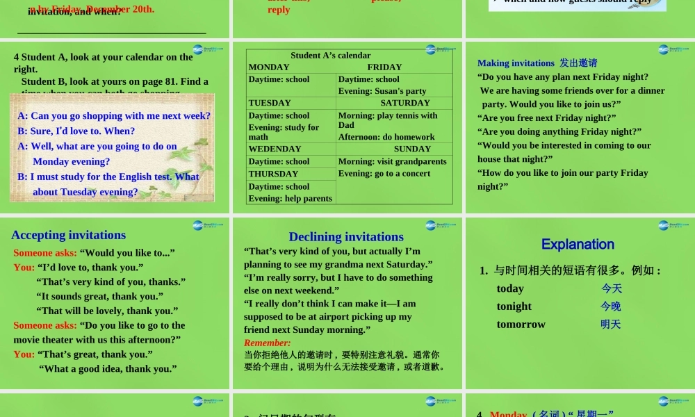 七年级英语下册 Unit 5 Can you come to my party？SectionB（3a-3c）课件 .ppt