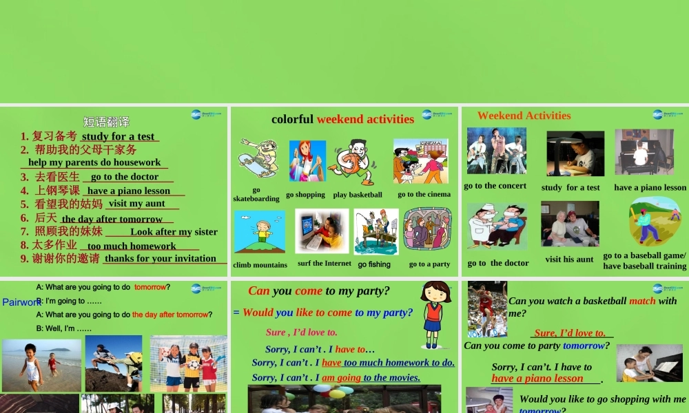 七年级英语下册 Unit 5 Can you come to my party？SectionB-Selfcheck课件 .ppt