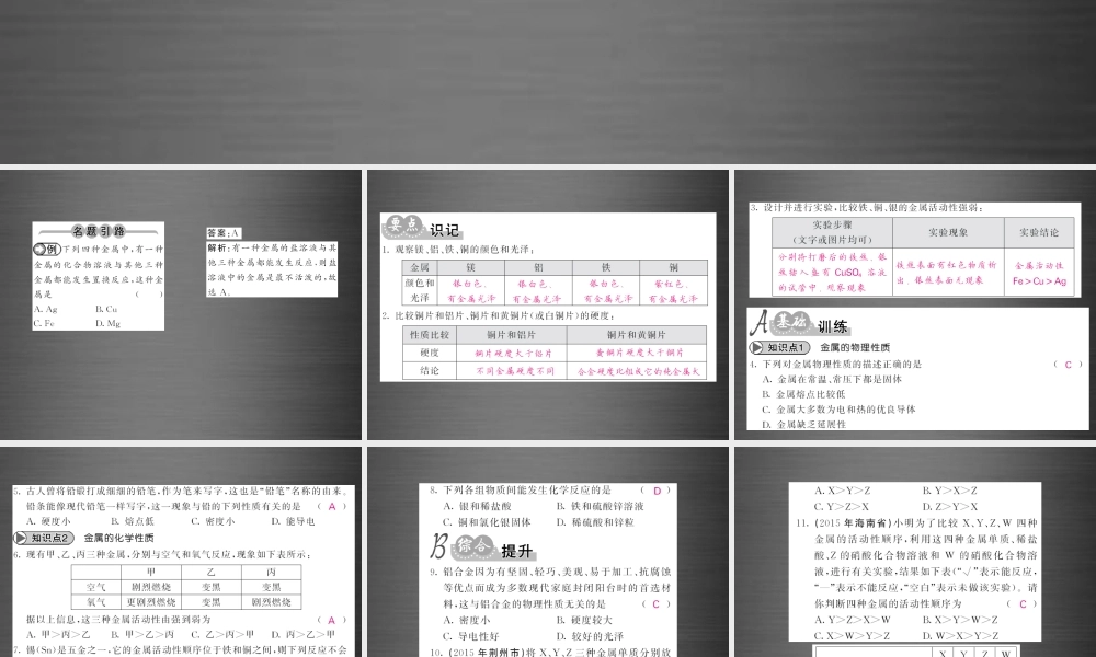 人教初中化学九下《8实验活动4金属的物理性质和某些化学性质》PPT课件 (1).ppt