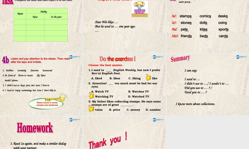 仁爱初中英语八上《Unit 3Topic 1 What's your hobby》PPT课件B (1).ppt