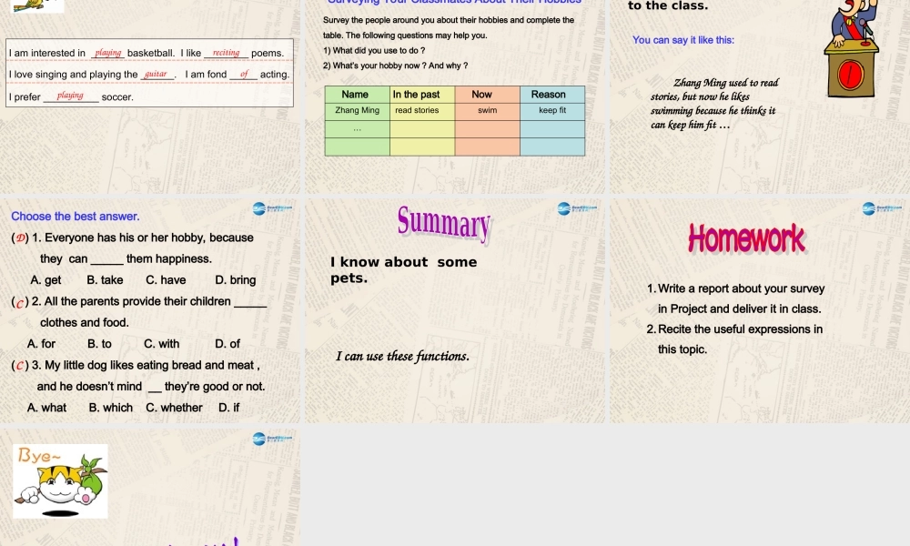 仁爱初中英语八上《Unit 3Topic 1 What's your hobby》PPT课件D (1).ppt