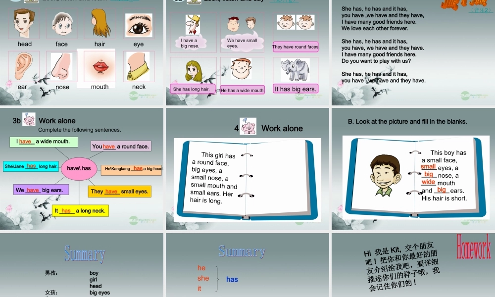 仁爱初中英语七上《Unit 2Topic 1 I have a small noseA》PPT课件 (2).ppt