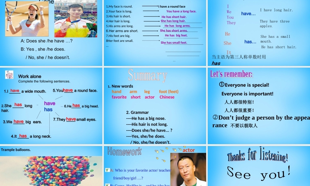 仁爱初中英语七上《Unit 2Topic 1 I have a small nose》PPT课件 (2).ppt