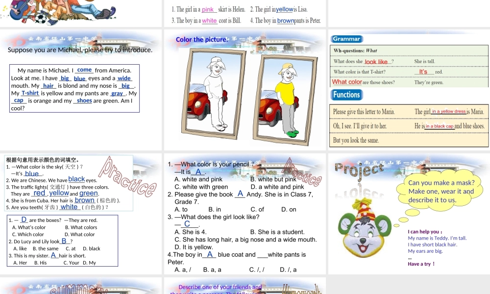 仁爱初中英语七上《Unit 2Topic 2 What does she look likeD》PPT课件.ppt