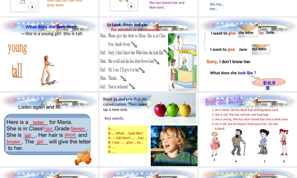 仁爱初中英语七上《Unit 2Topic 2 What does she look likeB》PPT课件.ppt