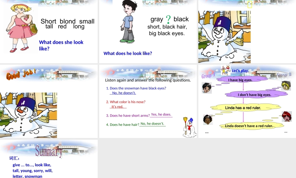 仁爱初中英语七上《Unit 2Topic 2 What does she look likeB》PPT课件.ppt