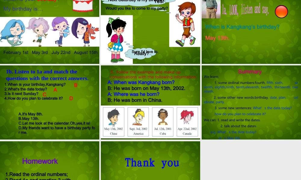 仁爱初中英语七下《Unit 7Topic 1 When is your birthdayB》PPT课件 (1).ppt