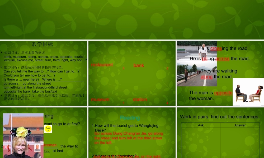 山东省茌平县洪屯镇中学七年级英语下册 Moudle 6 Unit 1 Could you tell me how to get to the National Stadium课件 .ppt