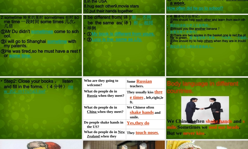 山东省茌平县洪屯镇中学七年级英语下册 Moudle 11 Unit 1 They touch noses课件 .ppt