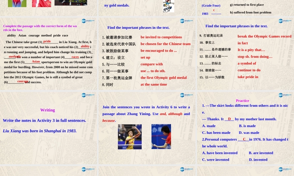 山东省高密市立新中学九年级英语上册 Module 8 Unit 2 He was invited to competitions around the world课件.ppt