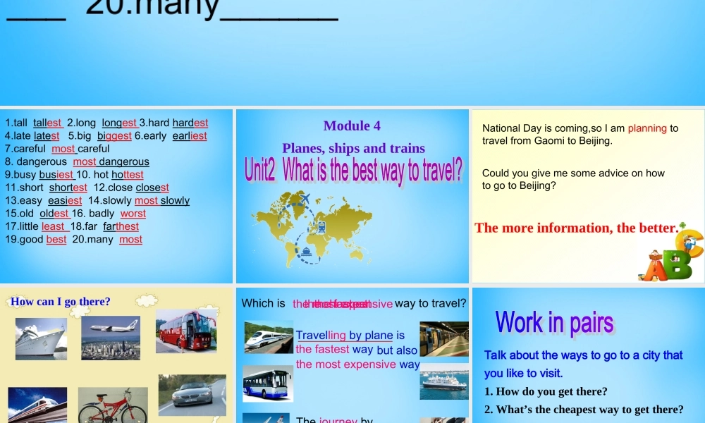 山东省高密市银鹰文昌中学八年级英语上册《Module 4 Unit 2 What is the best way to travel》课件 .ppt