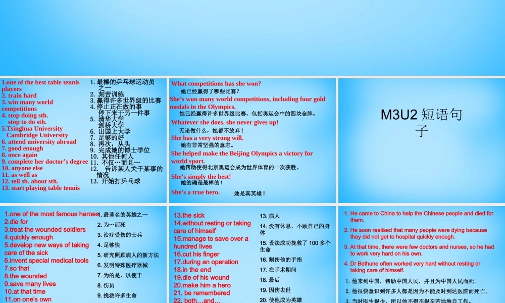 山东省高密市银鹰文昌中学九年级英语上册 Module 3 Unit 1 She trained hard,so she became a great player later短语句子课件.ppt