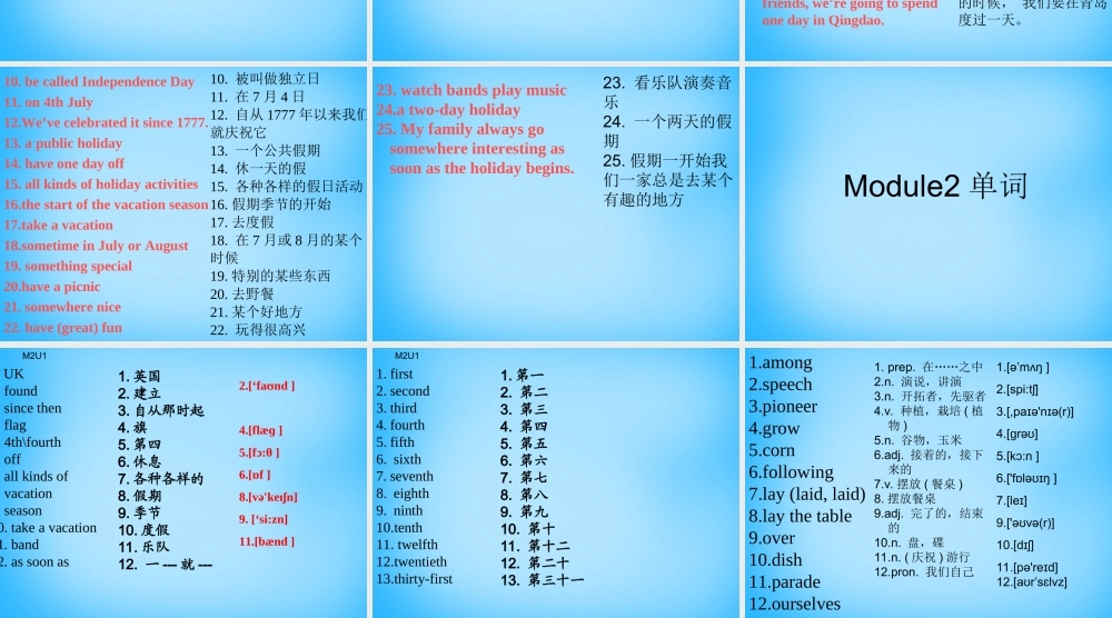 山东省高密市银鹰文昌中学九年级英语上册 Module 2 Unit 2 We have celebrated the festival since the first pioneers短语课件.ppt