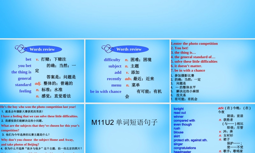 山东省高密市银鹰文昌中学九年级英语上册 Module 11 Unit 1 He’s the boy who won the photo competition last year短语句子课件.ppt