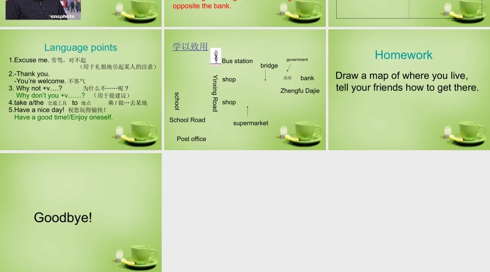 山东省聊城市茌平县洪屯中学七年级英语下册 Module 6 Unit 1 Could you tell me how to get to the National Stadium课件 .ppt