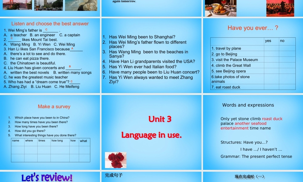 山东省寿光市实验中学八年级英语下册 Module 2 Experiences Unit 2 They have seen the Pyramids课件 .ppt