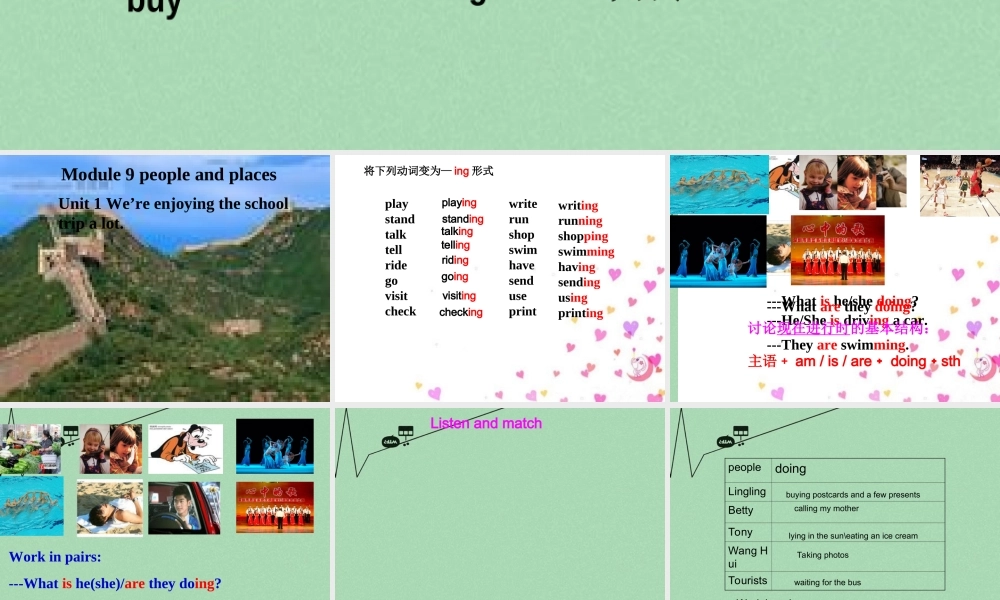 山东省潍坊高新技术产业开发区东明学校七年级英语上册 Module 9 Unit 1 We’re enjoying the school trip a lot课件 （新版）外研版.ppt