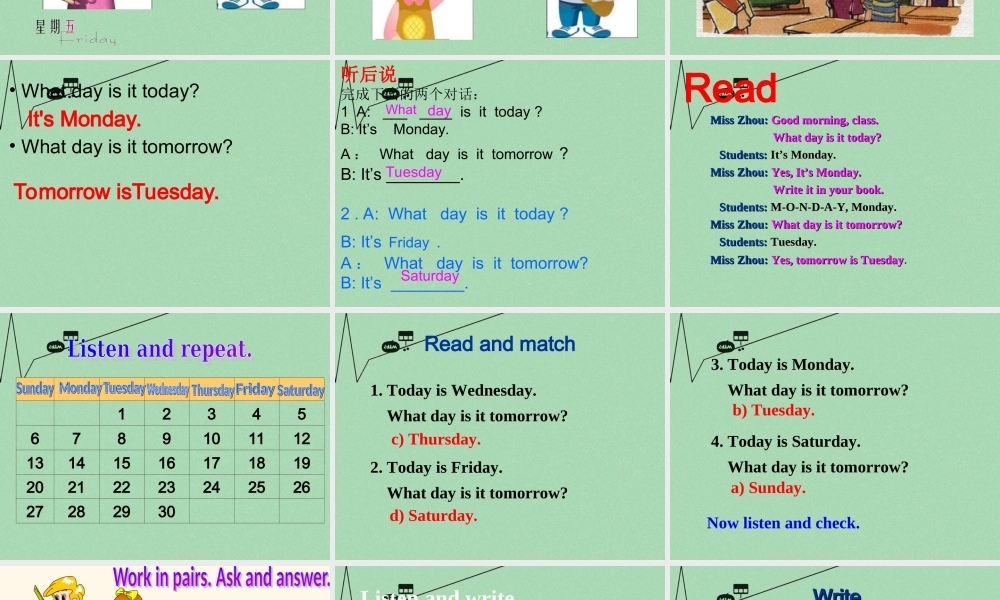 山东省潍坊高新技术产业开发区东明学校七年级英语上册 Starter Module 4 Unit 1 What day is it today课件 （新版）外研版.ppt
