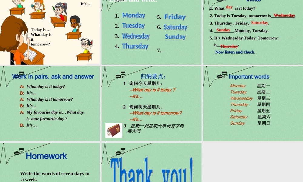 山东省潍坊高新技术产业开发区东明学校七年级英语上册 Starter Module 4 Unit 1 What day is it today课件 （新版）外研版.ppt