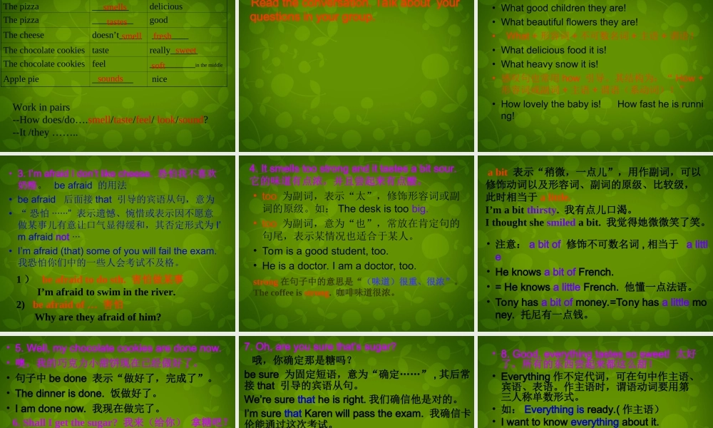 山东省潍坊高新技术产业开发区浞景学校八年级英语下册《Module 1 Unit 1 It smells delicious》课件 .ppt