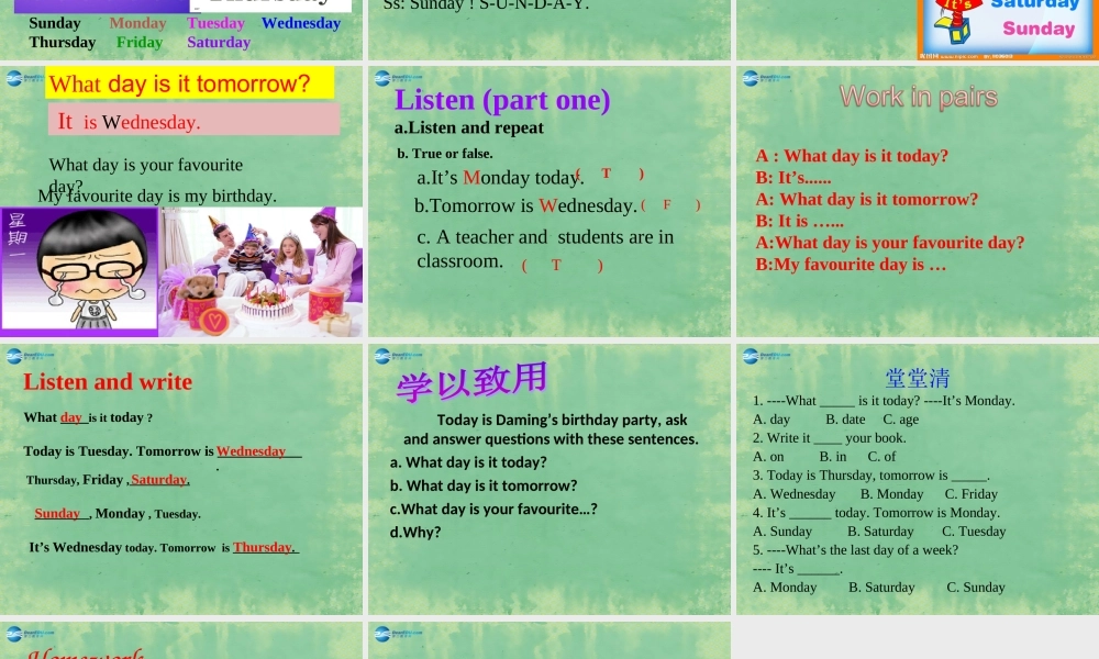 山东省潍坊高新区浞景学校七年级英语上册 Module 4 My everyday life Unit 1 What day is it today？课件 （新版）外研版.ppt