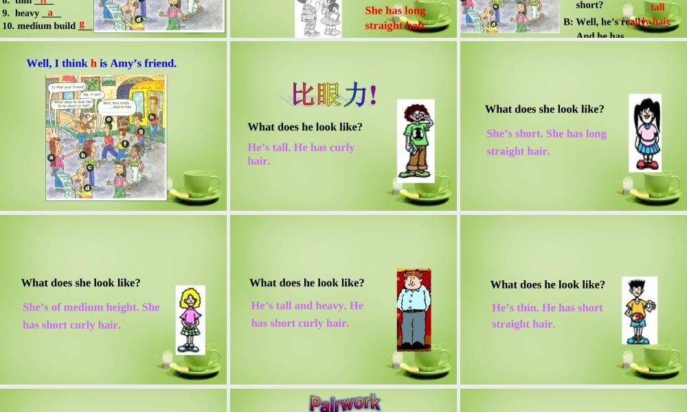 山东省淄博市周村区萌水中学七年级英语上册 Unit 1 What does he look like Section A 1课件 （新版）.ppt