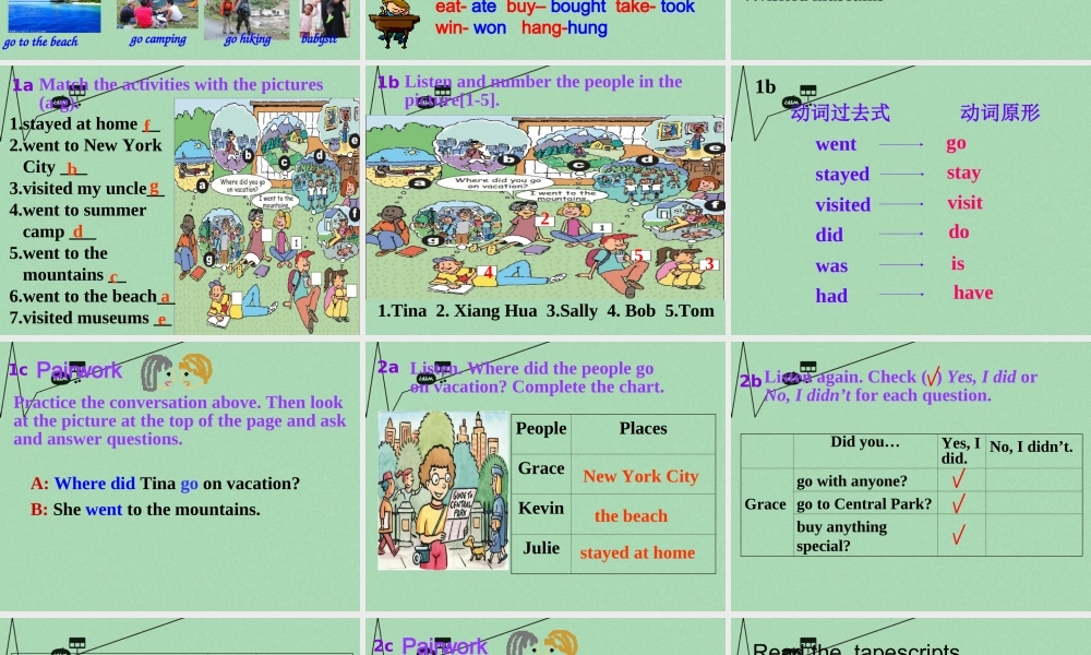 山东省淄博市周村区萌水中学七年级英语上册 Unit 5 Where did you go on vacation Section A课件 （新版）.ppt