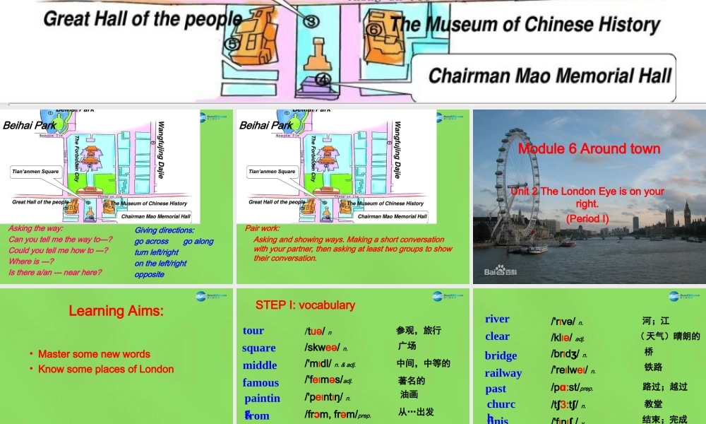 四川省华蓥市明月镇七年级英语下册 Module 6 Around town Unit 2 The London Eye is on your right课件1 .ppt