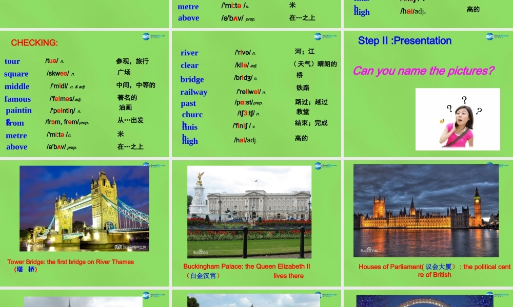 四川省华蓥市明月镇七年级英语下册 Module 6 Around town Unit 2 The London Eye is on your right课件1 .ppt
