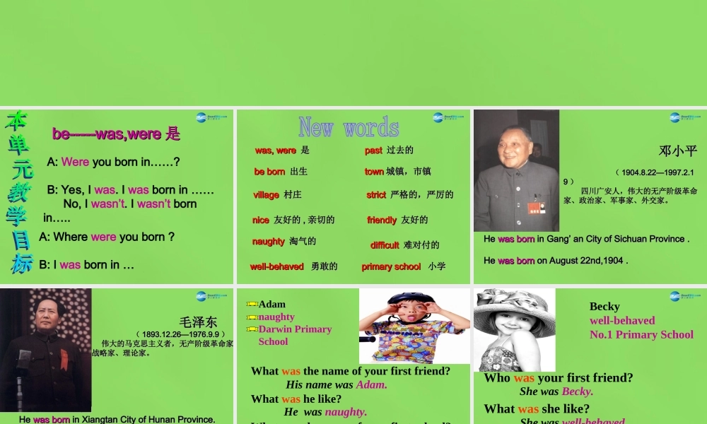 四川省华蓥市明月镇七年级英语下册 Module 7 My past life Unit 1 I was born in a small village课件 .ppt