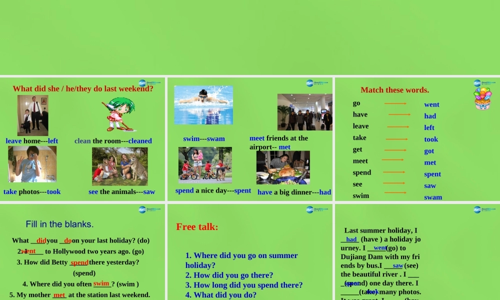 四川省华蓥市明月镇七年级英语下册 Module 10 A holiday journey Unit 1 What did you do（第1课时）课件 .ppt