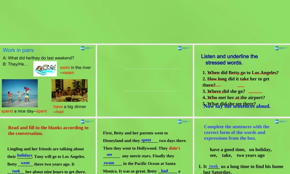 四川省华蓥市明月镇七年级英语下册 Module 10 A holiday journey Unit 1 What did you do（第2课时）课件 .ppt