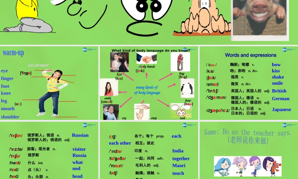 四川省华蓥市明月镇七年级英语下册 Module 11 body language UUnit 1 They touch noses课件 .ppt