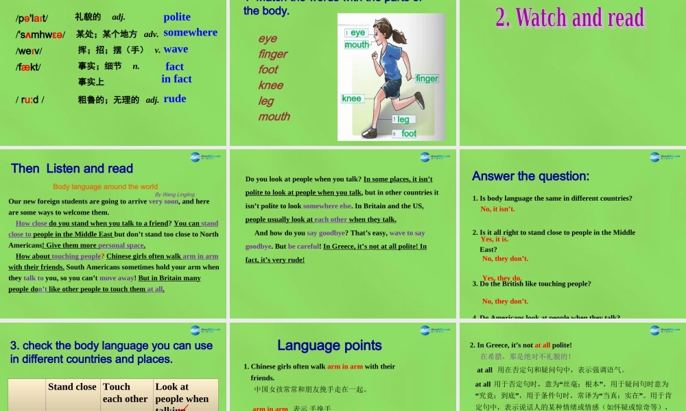 四川省华蓥市明月镇七年级英语下册 Module 11 body language Unit 2 Here are some ways to welcome them课件 .ppt