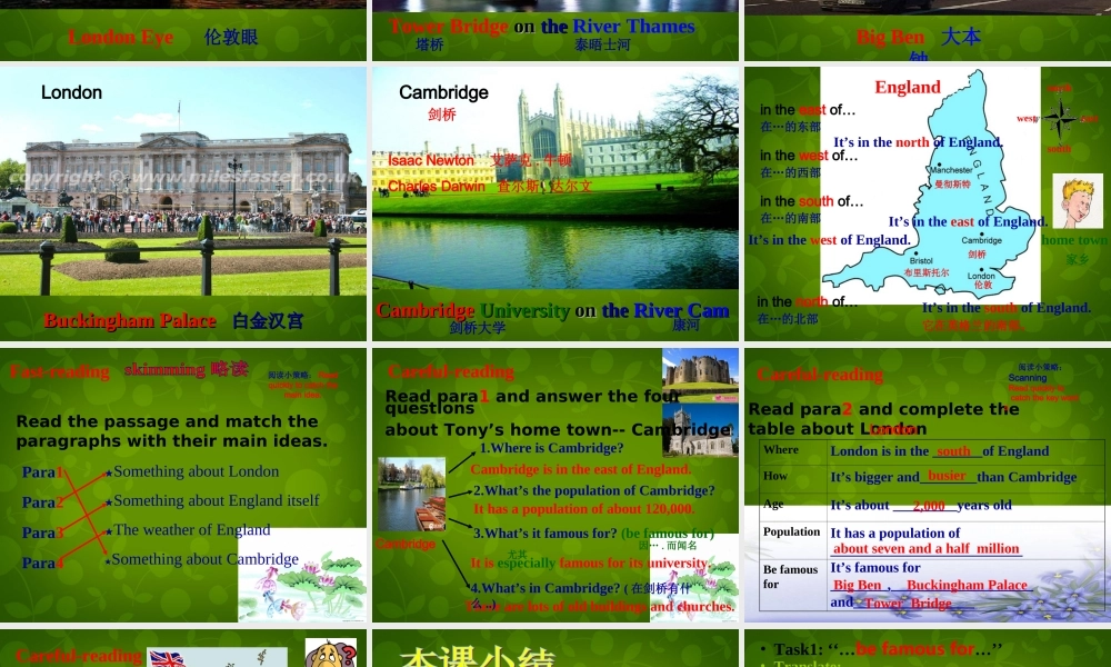 四川省华蓥市明月镇小学八年级英语上册 Module 2 Unit 2 Cambridge is a beautiful city in the east of England课件 .ppt