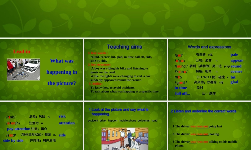 四川省华蓥市明月镇小学八年级英语上册 Module 8 Unit 1 While the car were changing to red, a car suddenly appeared课件 .ppt