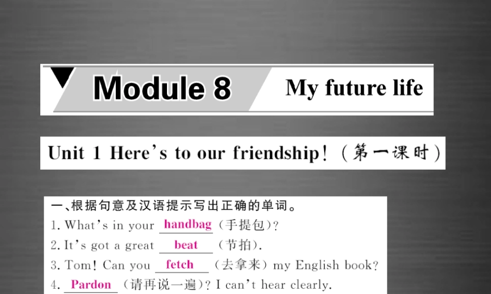 外研初中英语九下《Module 8Unit 1 Here’s to our friendship and the future》PPT课件 (1).ppt