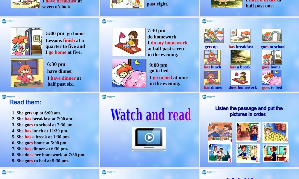 辽宁省凌海市石山初级中学七年级英语上册 Module 5 Unit 2 We start work at nine o’clock课件 （新版）外研版.ppt