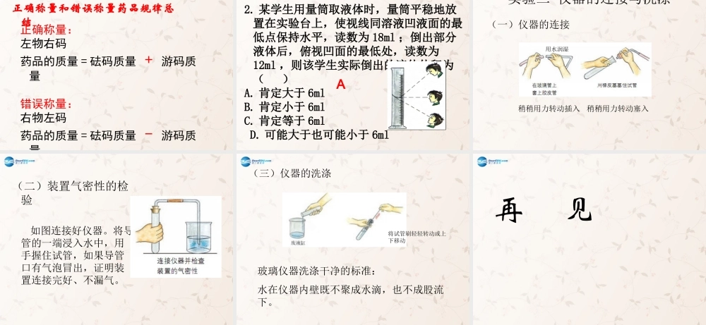 鲁教初中化学九上《2到实验室去：化学实验基本技能训练（2）》PPT课件 (1).ppt