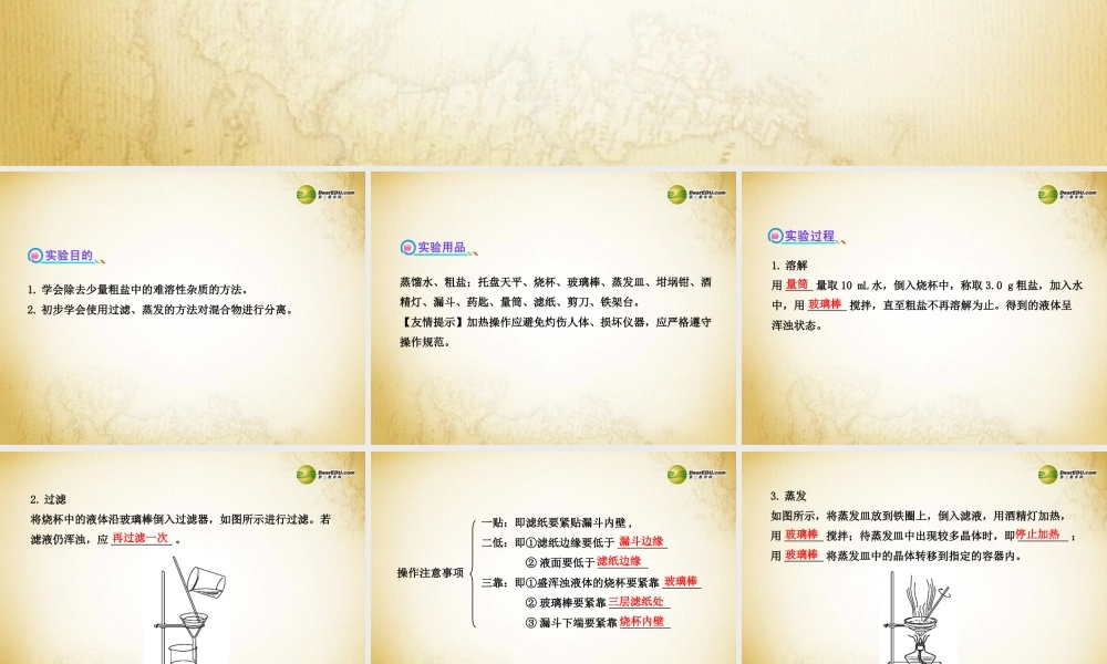 鲁教初中化学九下《8到实验室去：粗盐中难溶性杂质的去除》PPT课件 (4).ppt